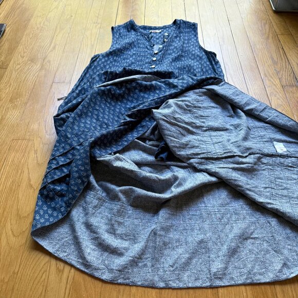 Faherty Size Small Blue Floral Print Linen Blend Sleeveless Pintucked Midi Dress - Picture 10 of 15